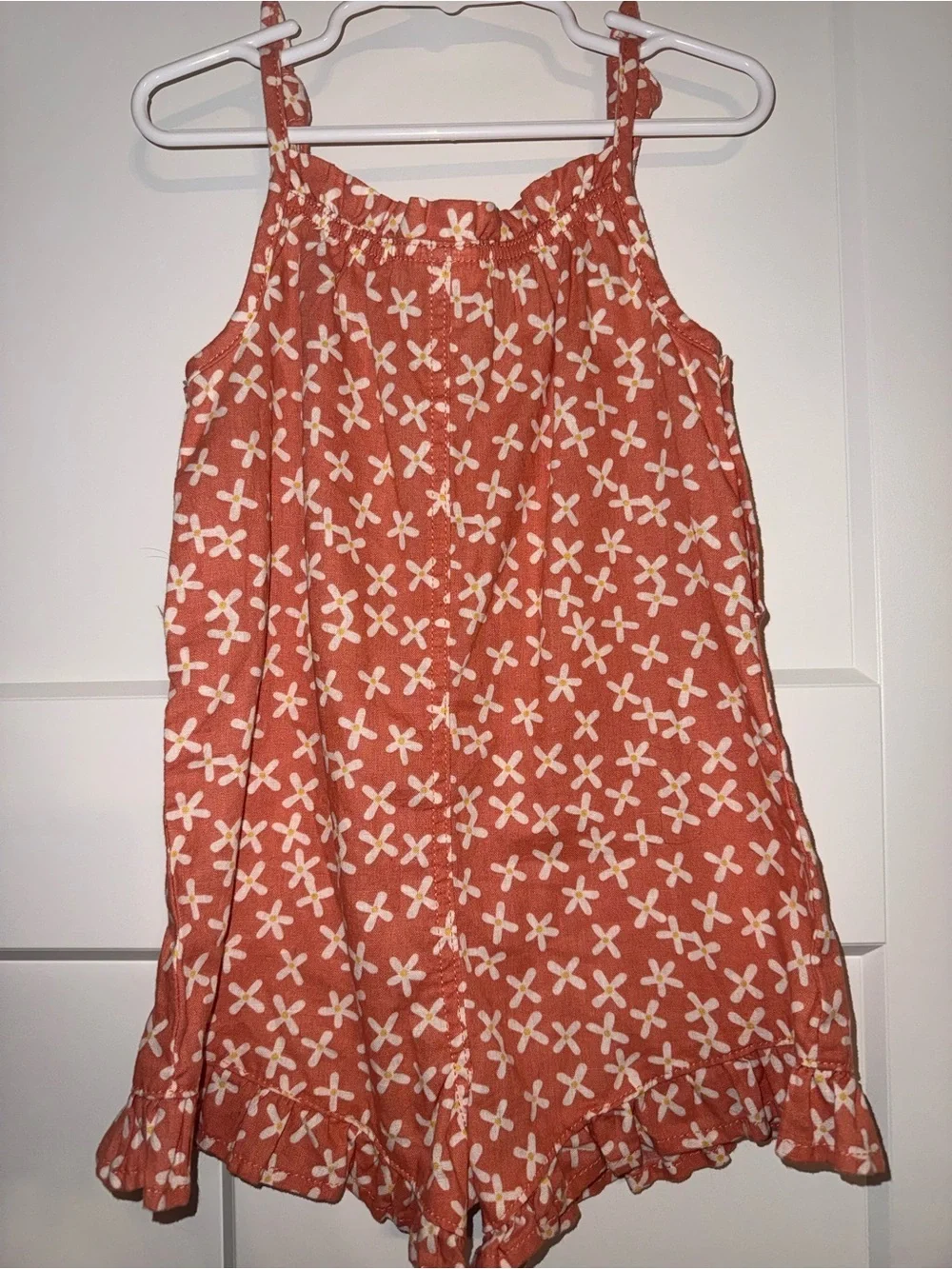 Girls Orange Coastal Floral Print Romper linen and organic cotton